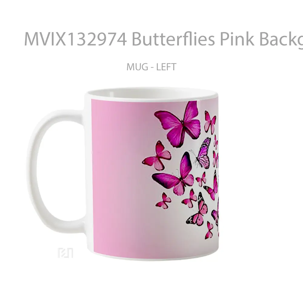 Mug Butterflies Pink Background Gelas Hewan Lucu - All-side / Desain