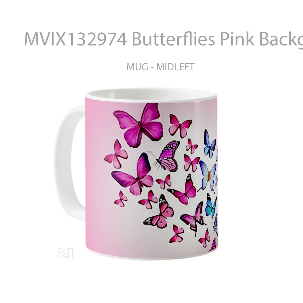 Mug Butterflies Pink Background Gelas Hewan Lucu - All-side / Desain