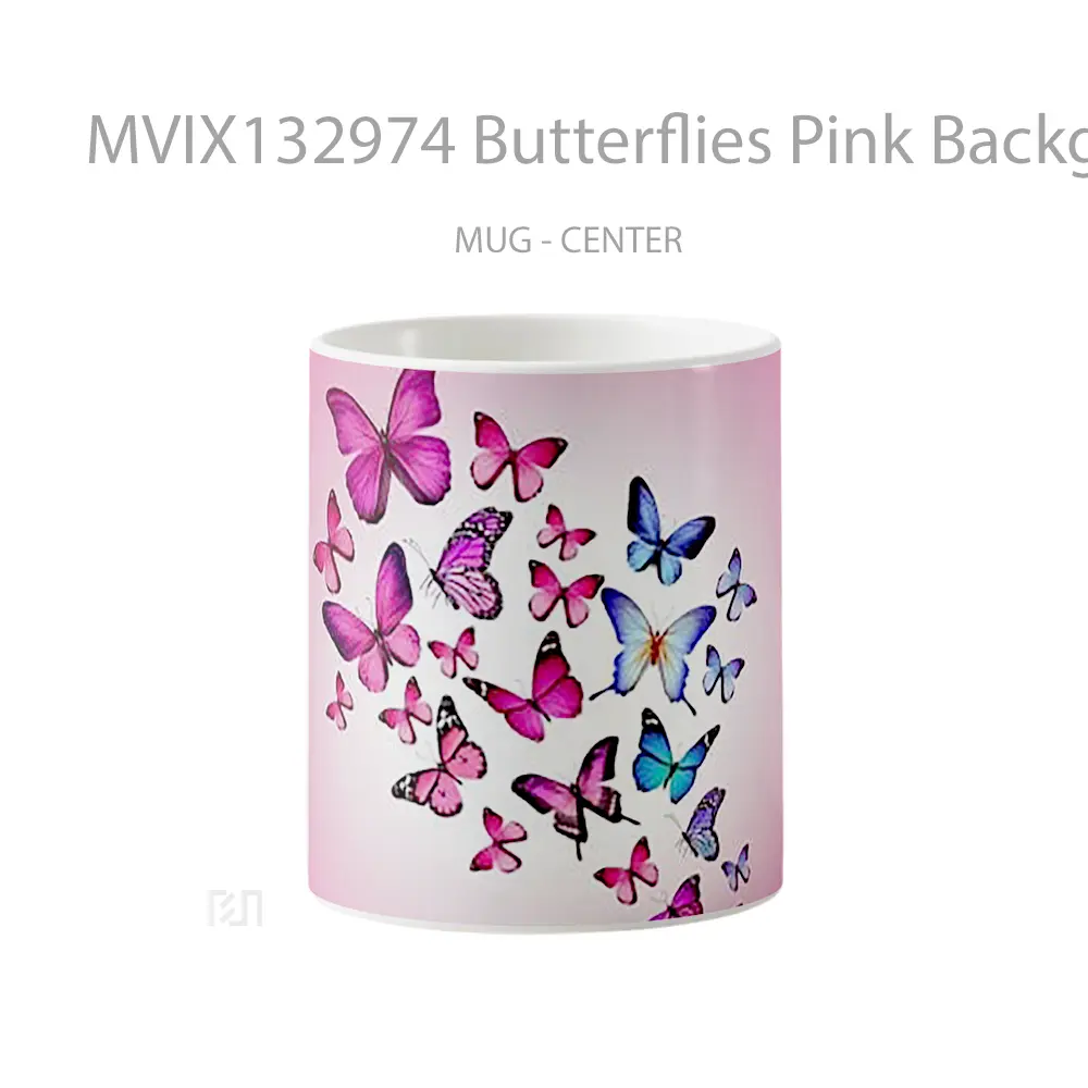 Mug Butterflies Pink Background Gelas Hewan Lucu