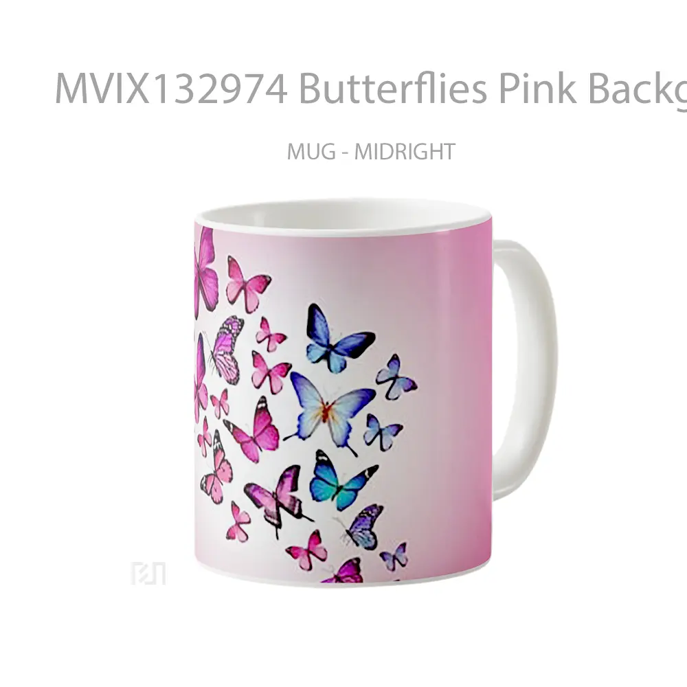 Mug Butterflies Pink Background Gelas Hewan Lucu - All-side / Desain