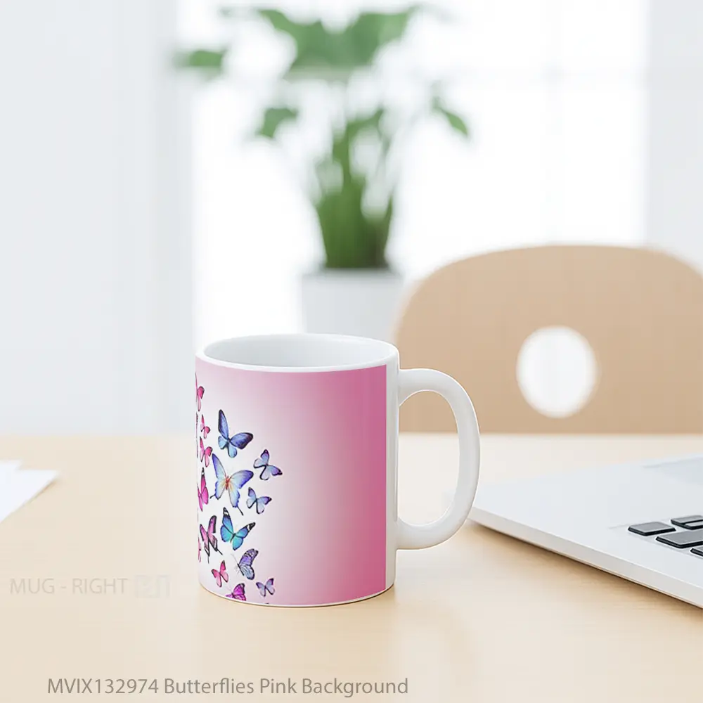 Mug Butterflies Pink Background Gelas Hewan Lucu - All-side / Desain