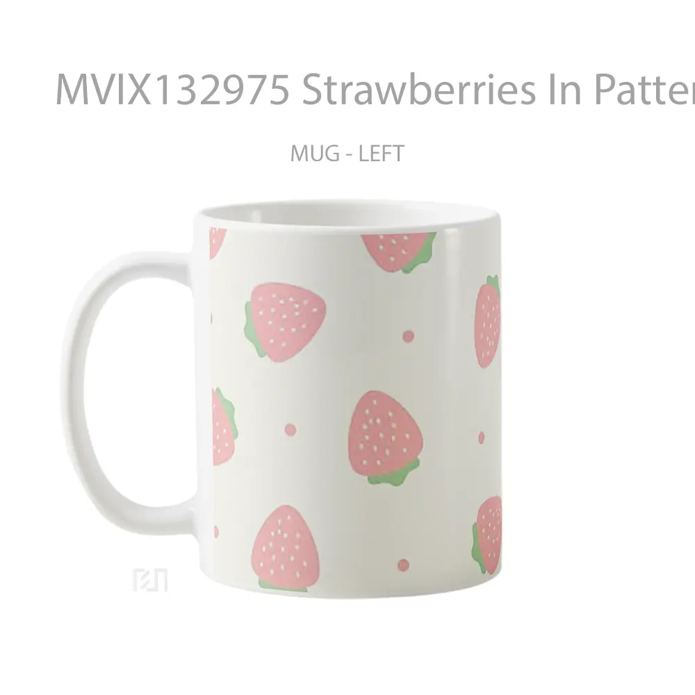 Mug Strawberries In Pattern Design Gelas Seni Modern - All-side / Desain