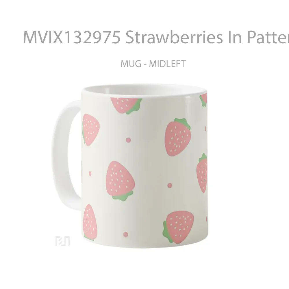 Mug Strawberries In Pattern Design Gelas Seni Modern - All-side / Desain