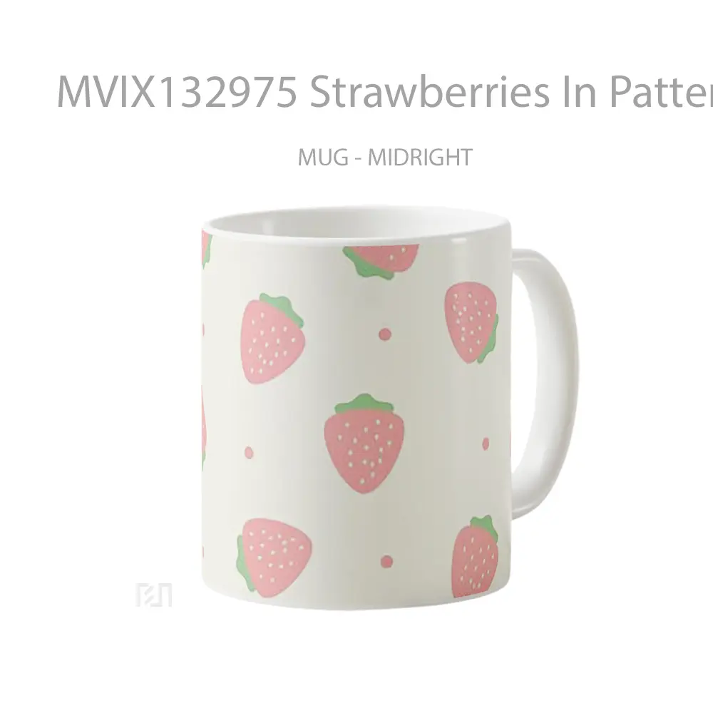 Mug Strawberries In Pattern Design Gelas Seni Modern - All-side / Desain
