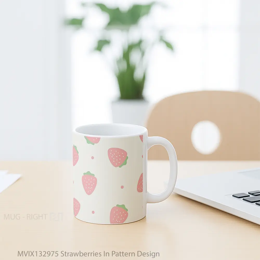 Mug Strawberries In Pattern Design Gelas Seni Modern - All-side / Desain