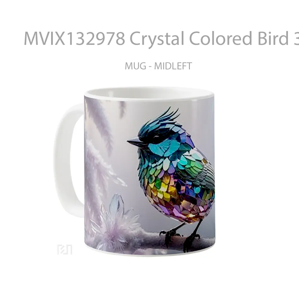 Mug Crystal Colored Bird 3D Render Gelas Hewan Lucu - All-side / Desain