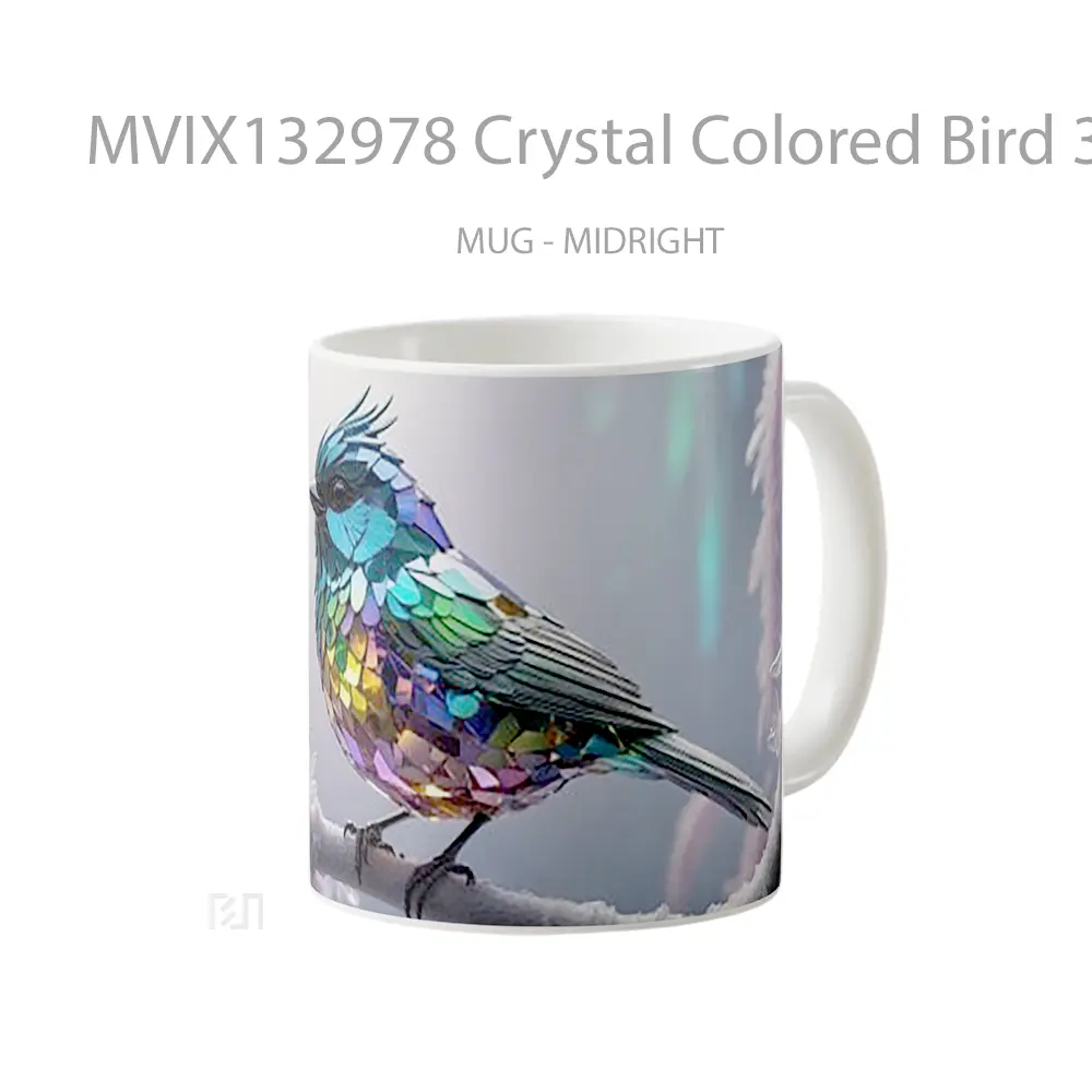 Mug Crystal Colored Bird 3D Render Gelas Hewan Lucu - All-side / Desain