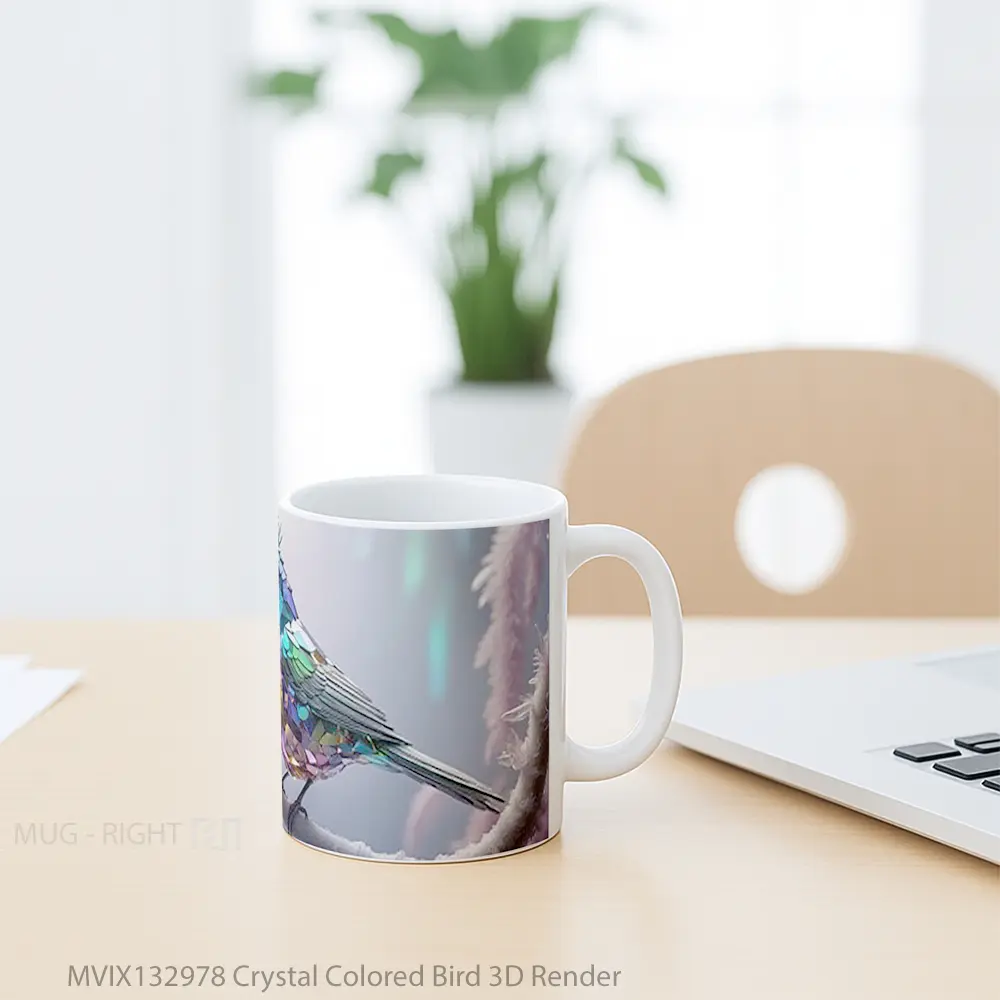 Mug Crystal Colored Bird 3D Render Gelas Hewan Lucu - All-side / Desain
