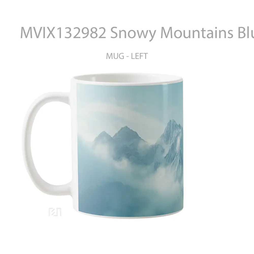 Mug Snowy Mountains Blue Mist Gelas Pemandangan Alam - All-side / Desain