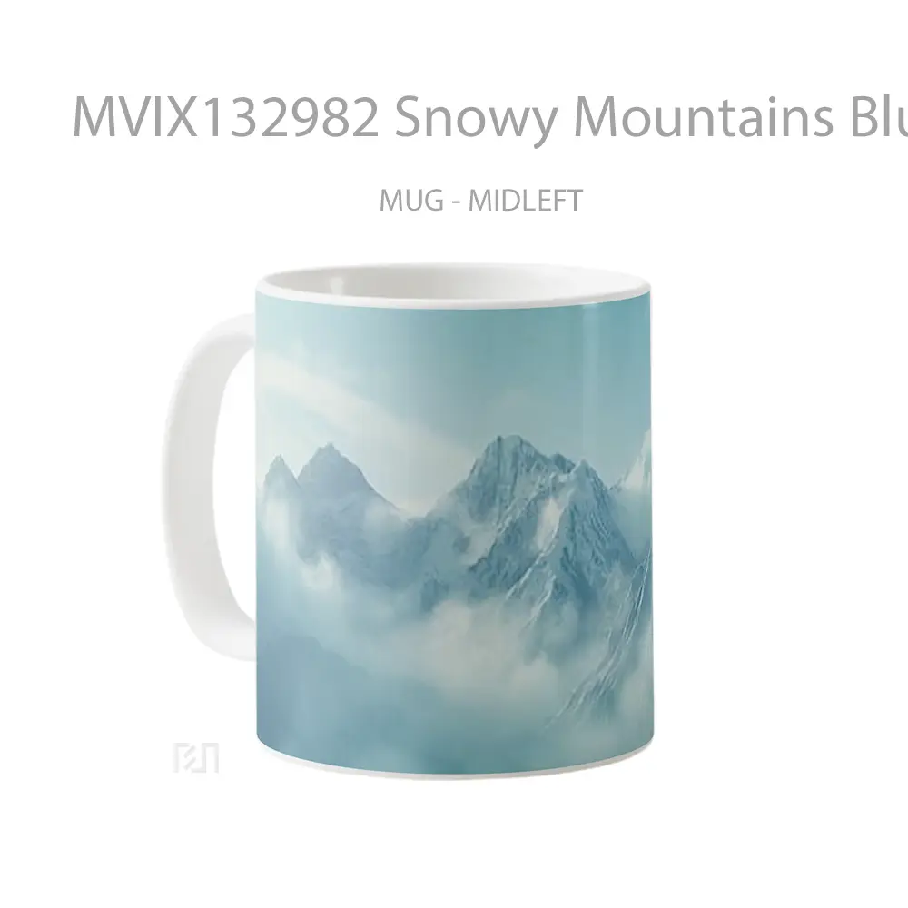 Mug Snowy Mountains Blue Mist Gelas Pemandangan Alam - All-side / Desain