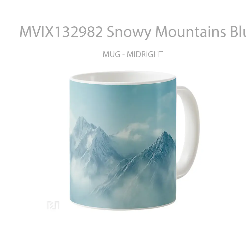 Mug Snowy Mountains Blue Mist Gelas Pemandangan Alam - All-side / Desain
