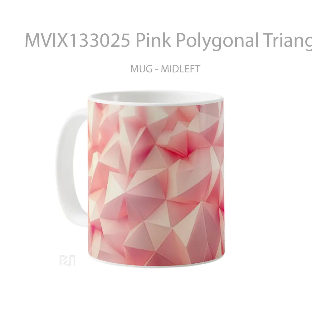 Mug Pink Polygonal Triangles Gelas Keramik Unik - All-side / Desain