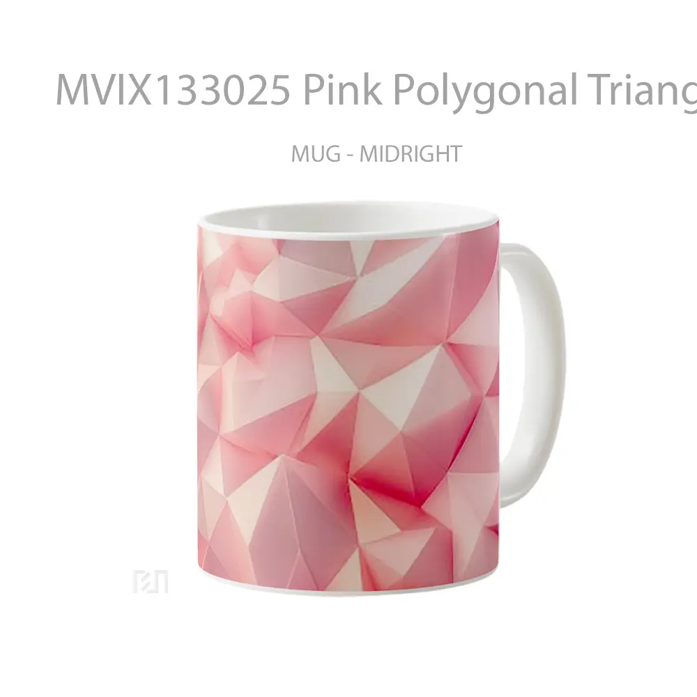 Mug Pink Polygonal Triangles Gelas Keramik Unik - All-side / Desain