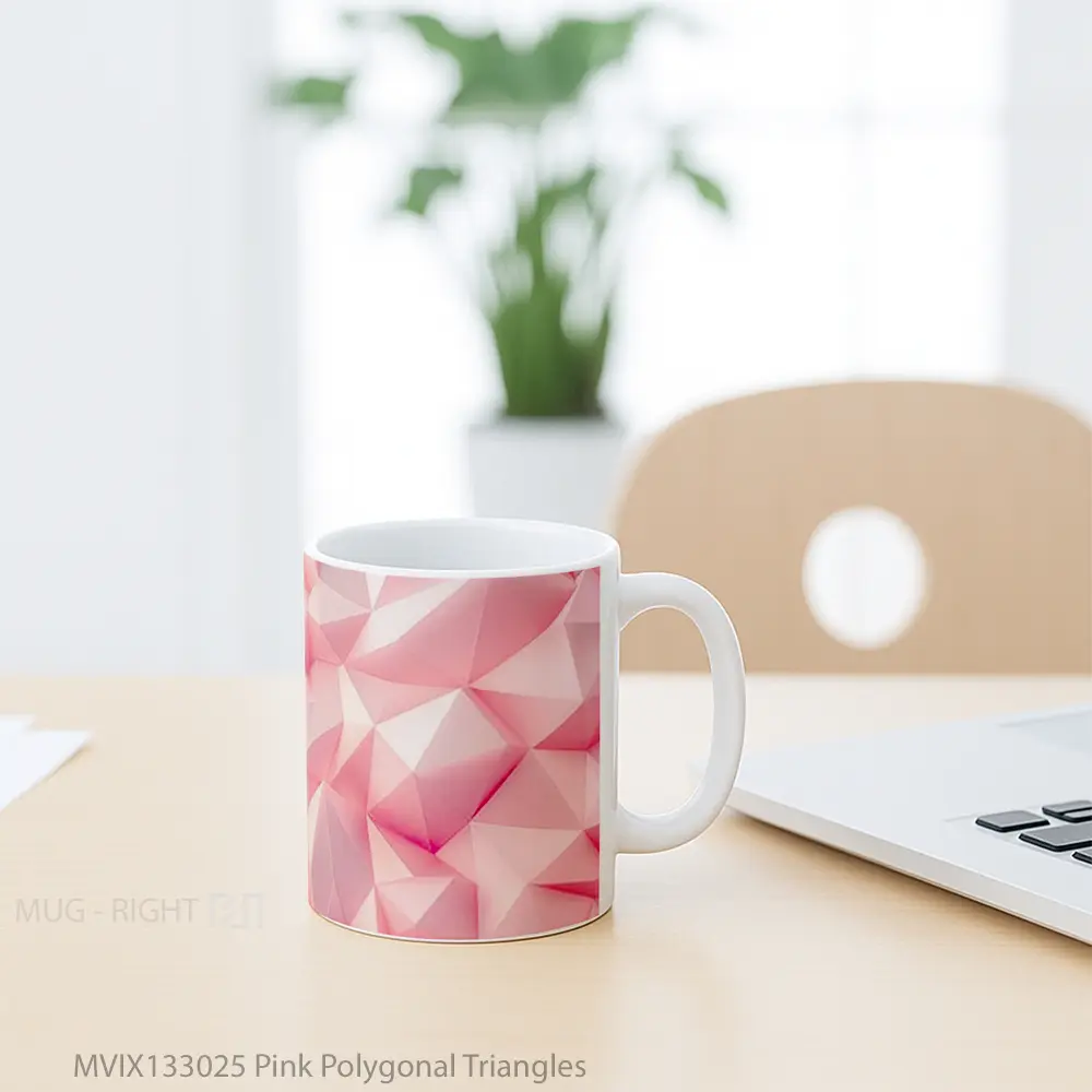 Mug Pink Polygonal Triangles Gelas Keramik Unik - All-side / Desain