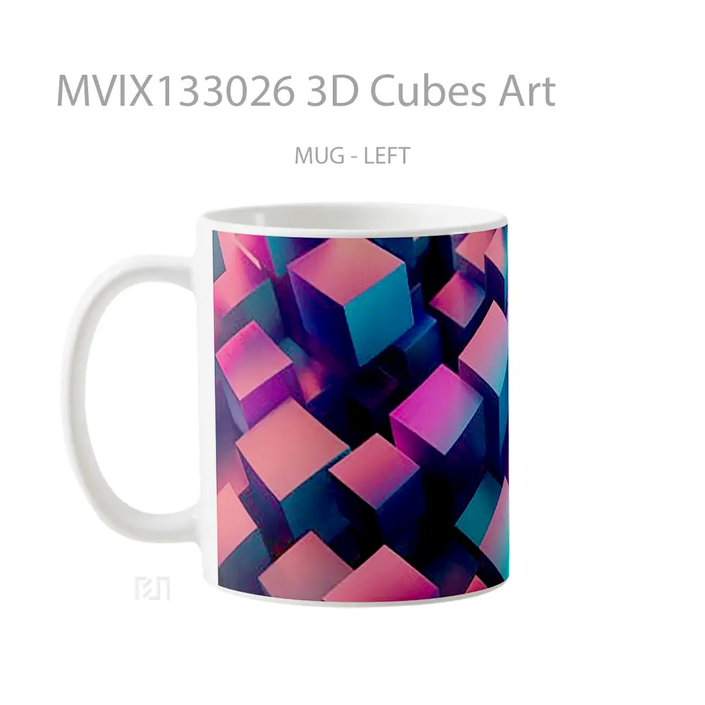Mug 3D Cubes Art Gelas Keramik Unik - All-side / Desain
