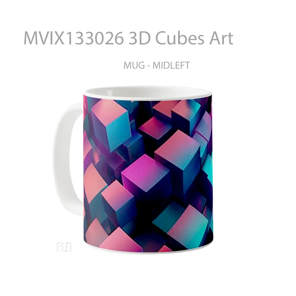 Mug 3D Cubes Art Gelas Keramik Unik - All-side / Desain