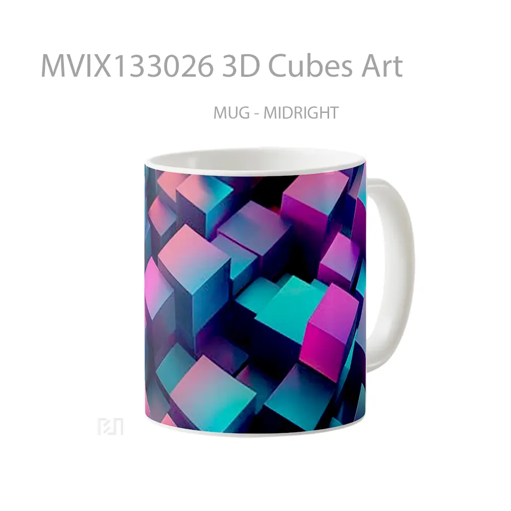 Mug 3D Cubes Art Gelas Keramik Unik - All-side / Desain