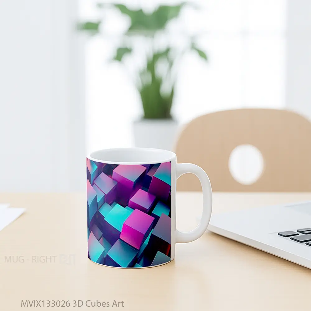 Mug 3D Cubes Art Gelas Keramik Unik - All-side / Desain