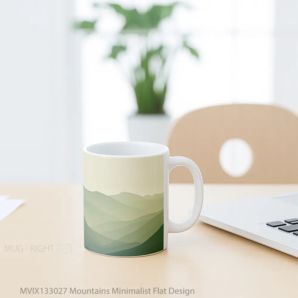 Mug Mountains Minimalist Flat Design Gelas Pemandangan Alam - All-side / Desain