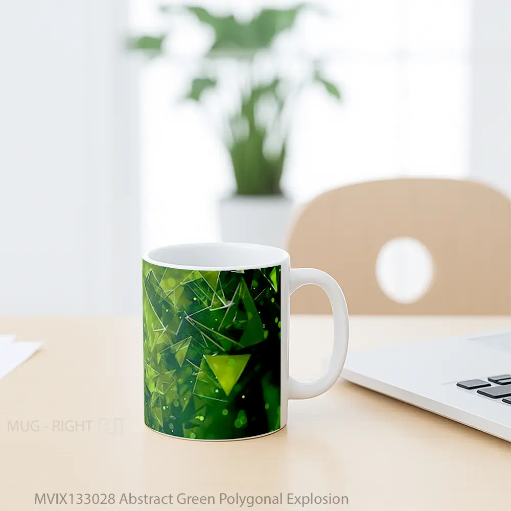 Mug Abstract Green Polygonal Explosion Gelas Seni Modern - All-side / Desain