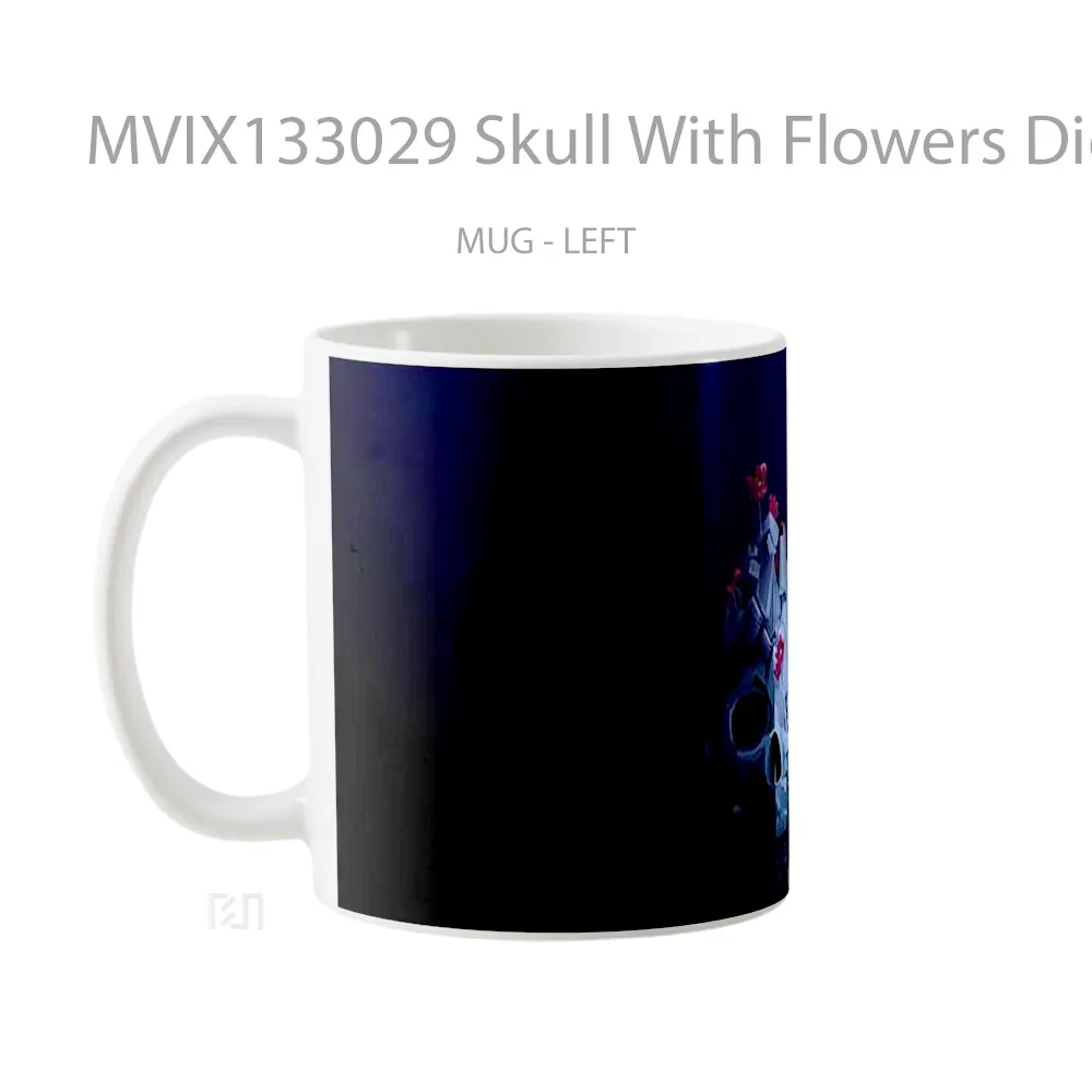 Mug Skull With Flowers Digital Art Gelas Pemandangan Alam - All-side / Desain