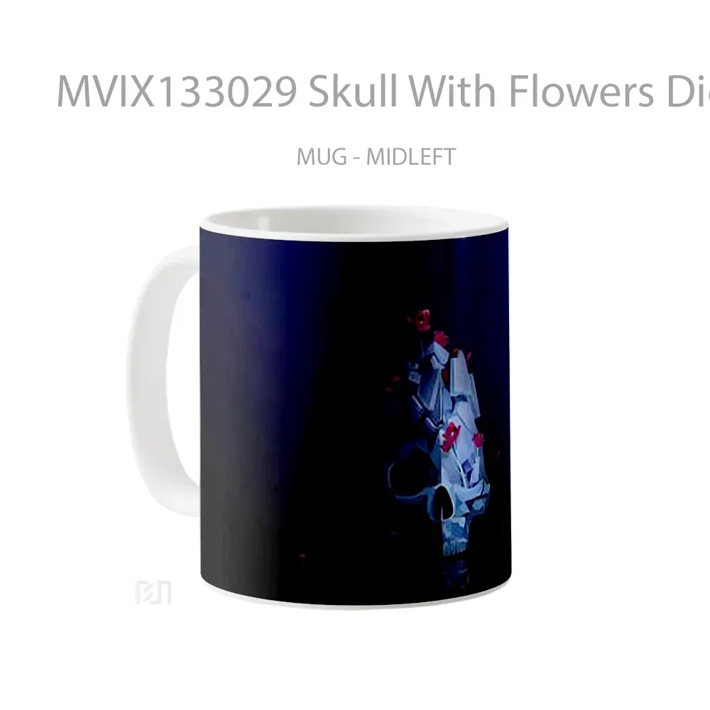 Mug Skull With Flowers Digital Art Gelas Pemandangan Alam - All-side / Desain