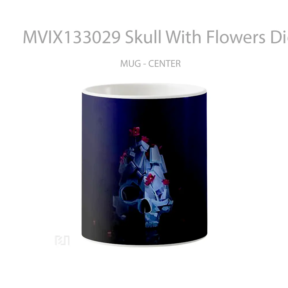 Mug Skull With Flowers Digital Art Gelas Pemandangan Alam