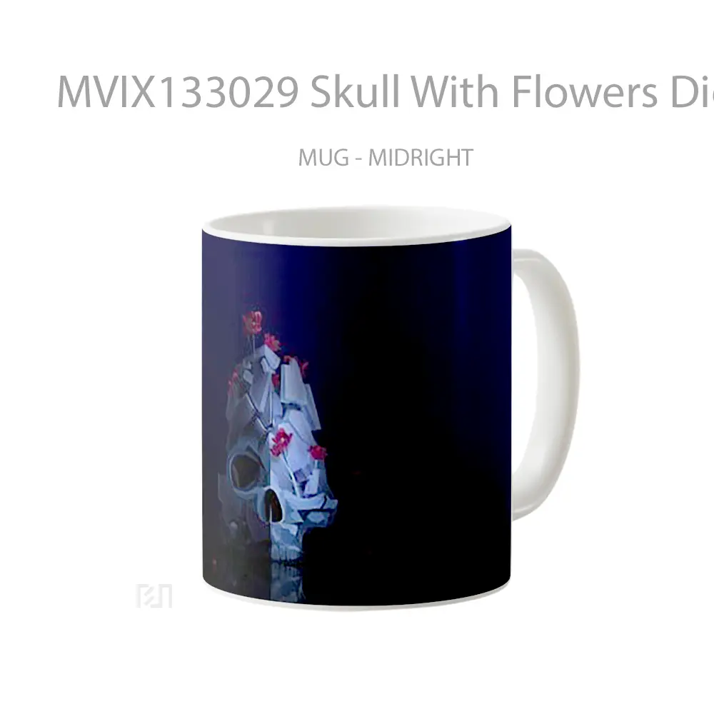 Mug Skull With Flowers Digital Art Gelas Pemandangan Alam - All-side / Desain
