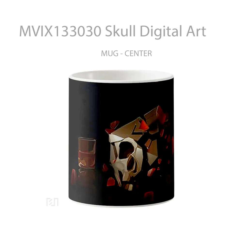 Mug Skull Digital Art Gelas Seni Modern