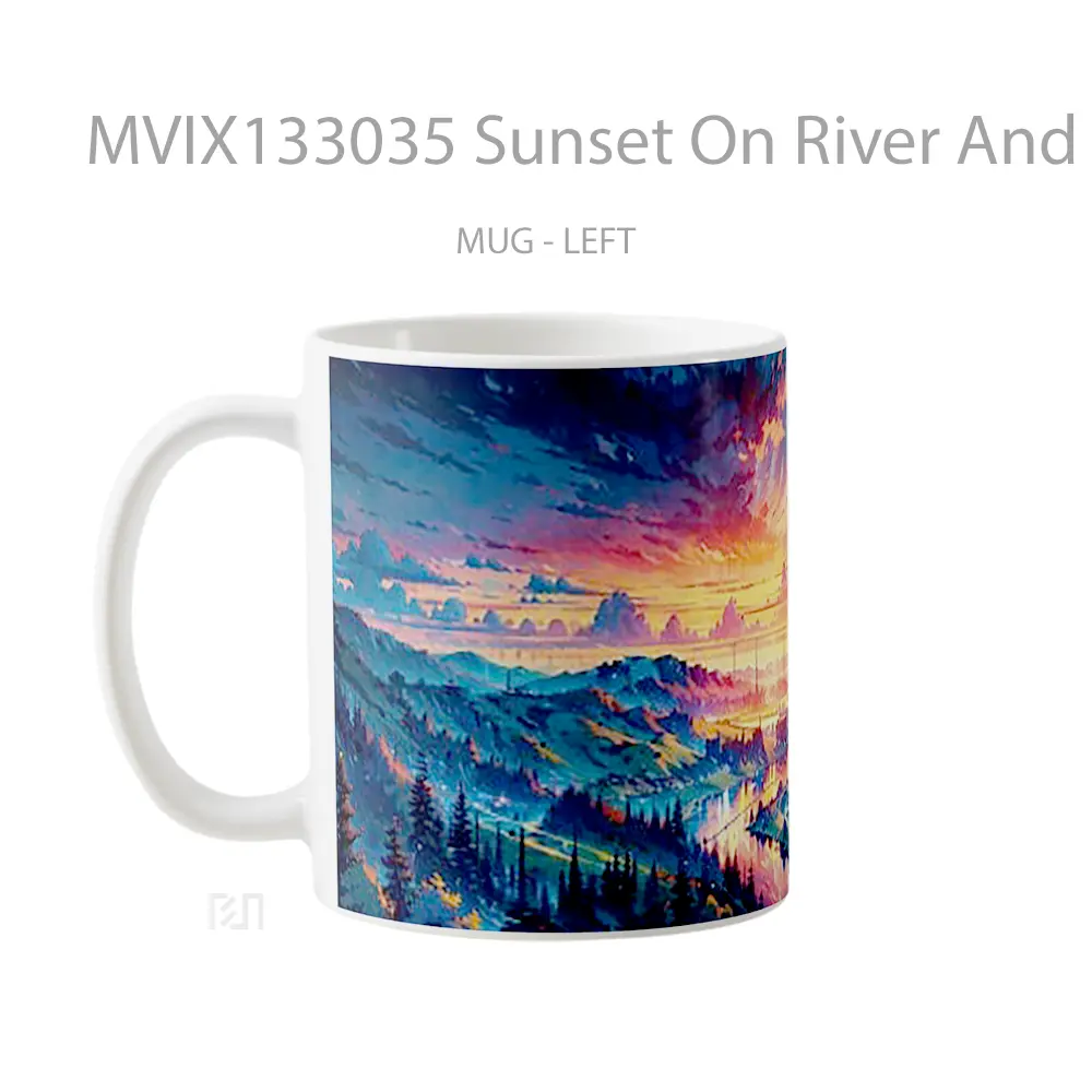 Mug Sunset On River And Mountains Gelas Pemandangan Alam - All-side / Desain