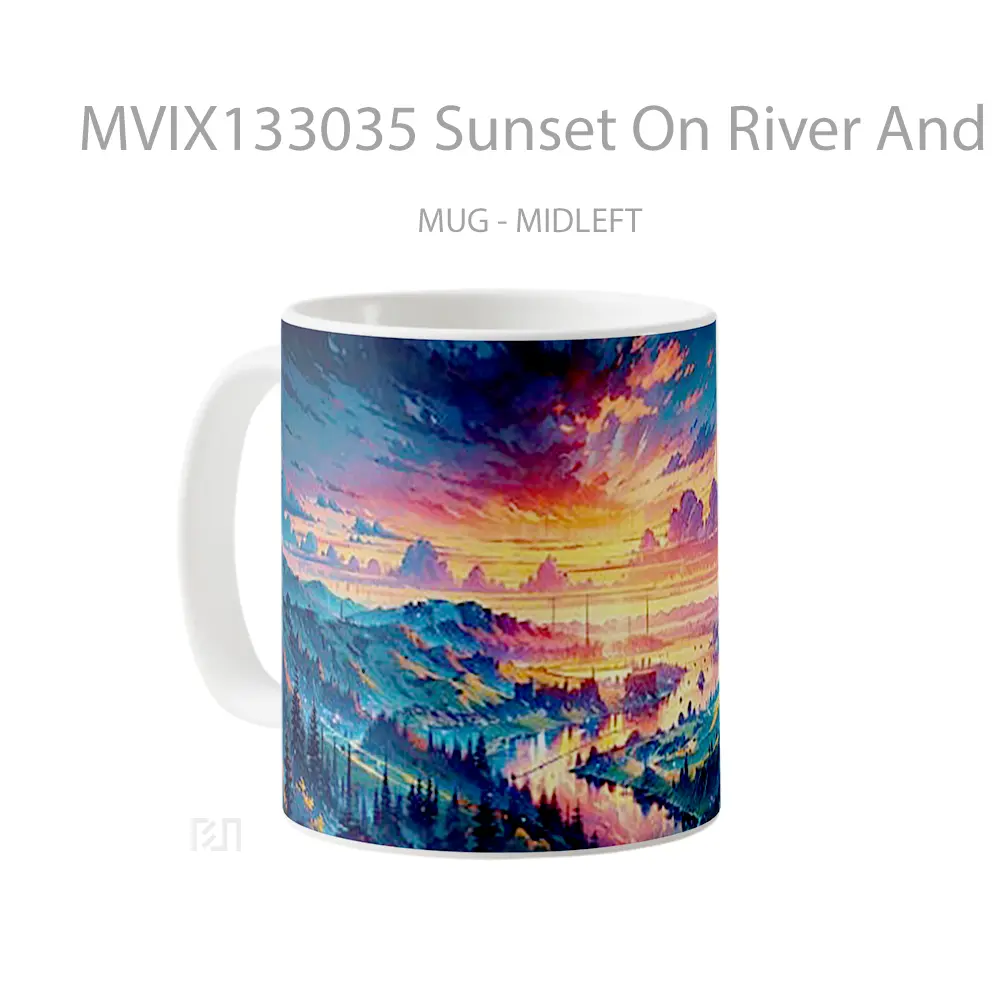 Mug Sunset On River And Mountains Gelas Pemandangan Alam - All-side / Desain