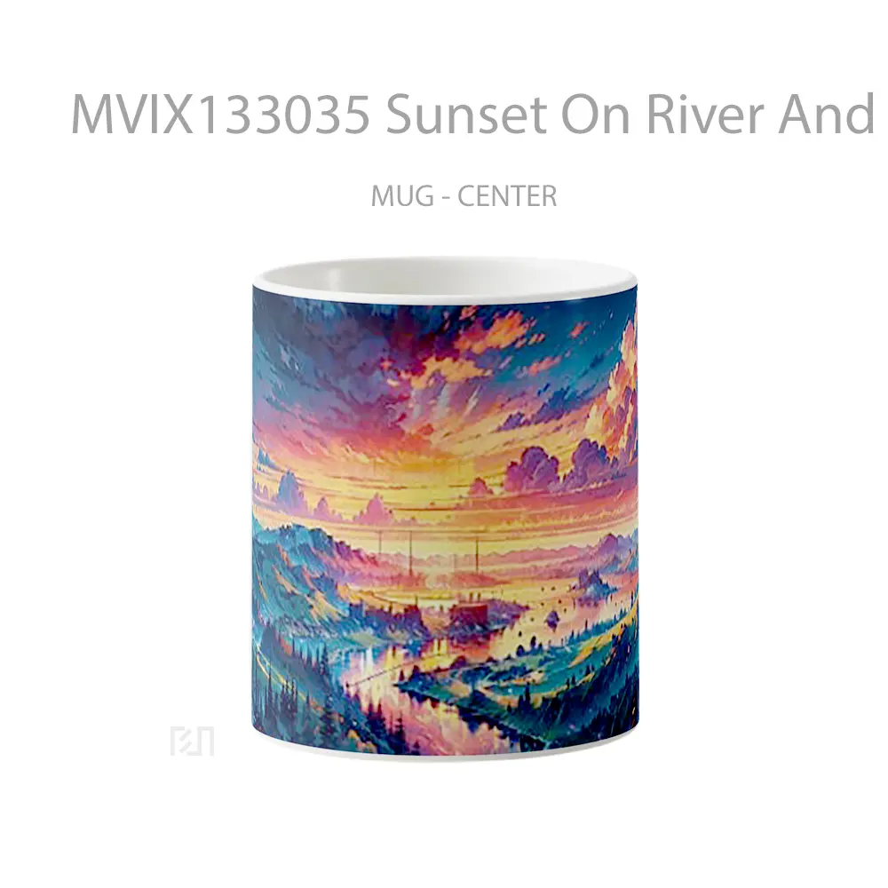 Mug Sunset On River And Mountains Gelas Pemandangan Alam