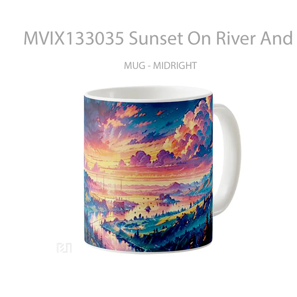 Mug Sunset On River And Mountains Gelas Pemandangan Alam - All-side / Desain