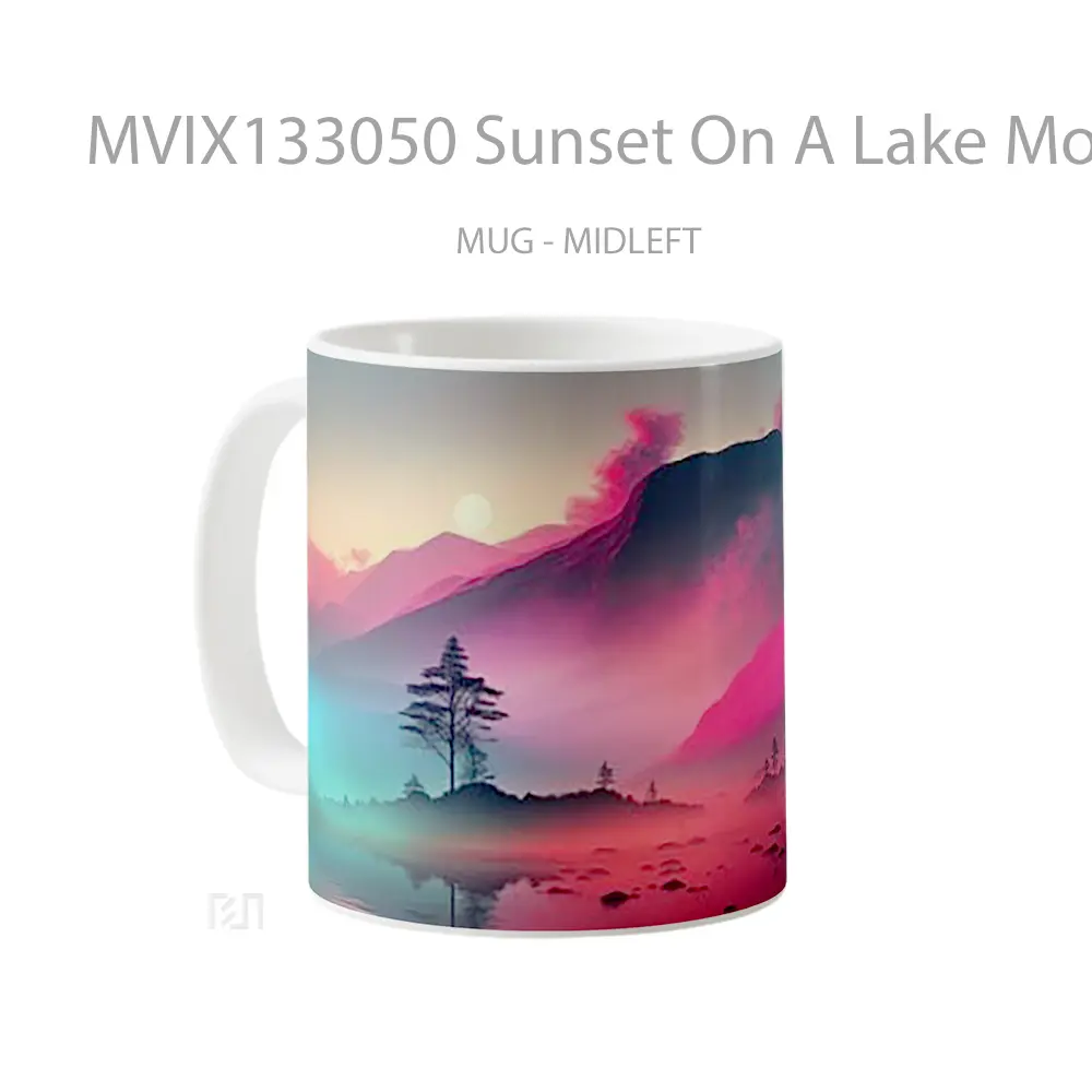 Mug Sunset On A Lake Mountains And Fog Gelas Pemandangan Alam - All-side / Desain
