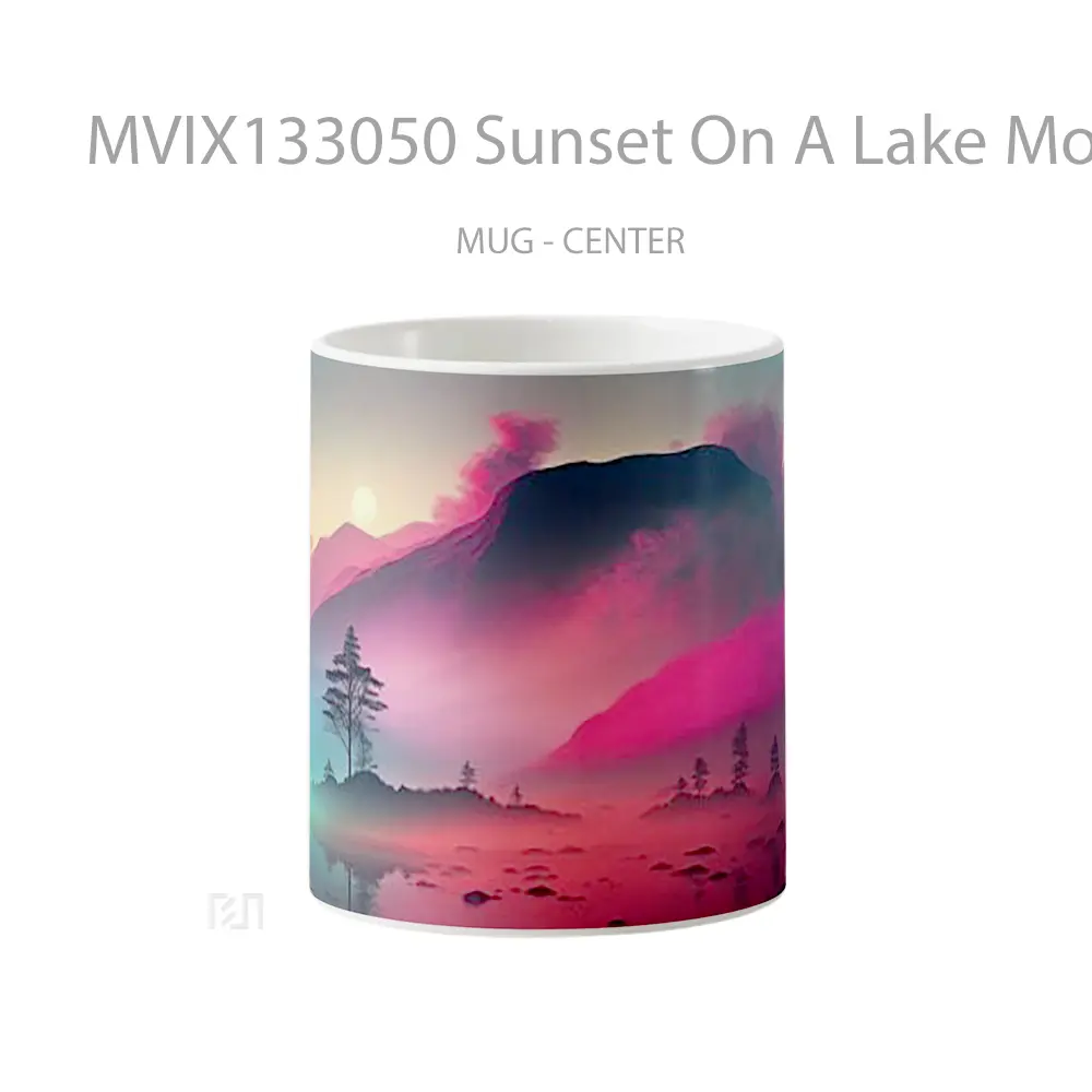 Mug Sunset On A Lake Mountains And Fog Gelas Pemandangan Alam