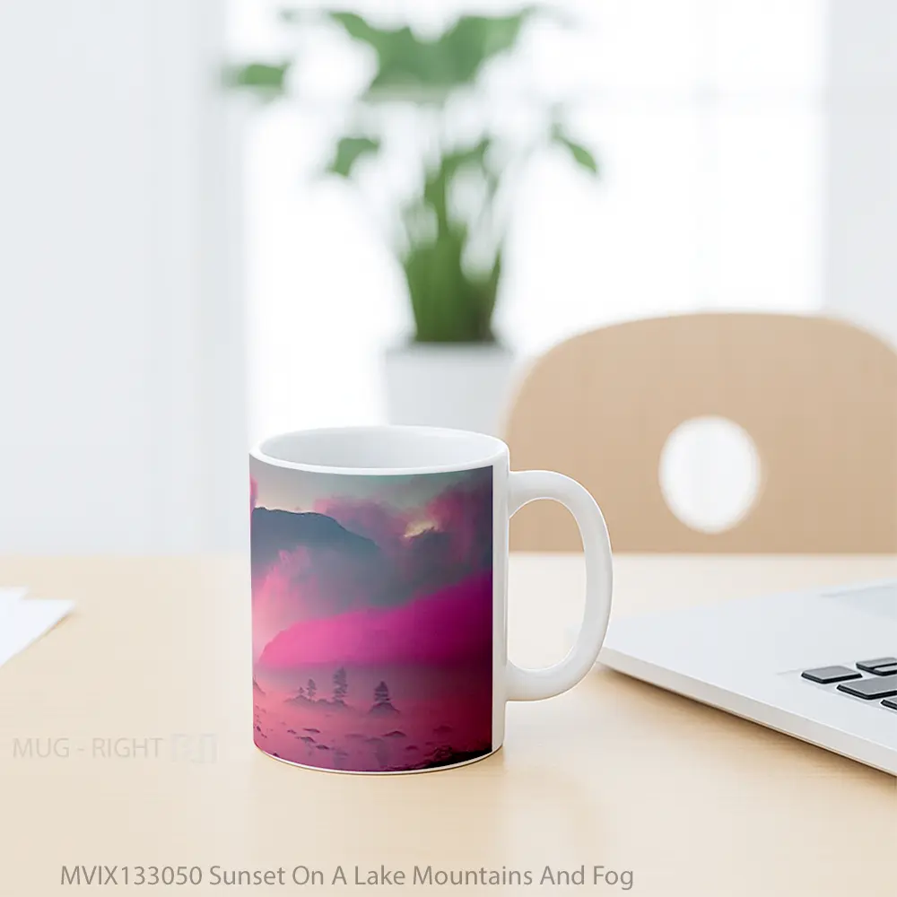 Mug Sunset On A Lake Mountains And Fog Gelas Pemandangan Alam - All-side / Desain