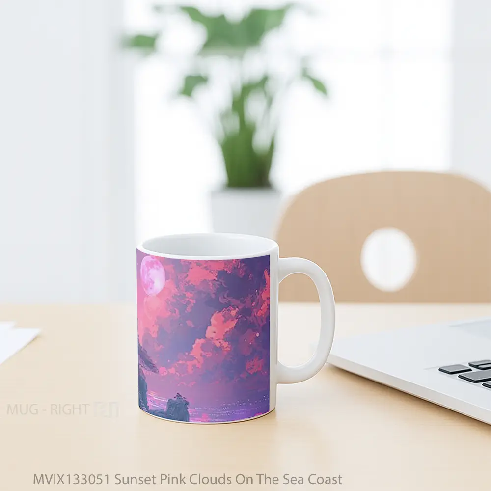 Mug Sunset Pink Clouds On The Sea Coast Gelas Pemandangan Alam - All-side / Desain