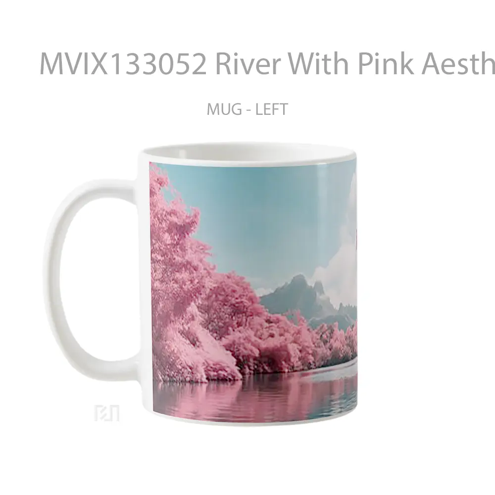Mug River With Pink Aesthetic Vegetation Gelas Pemandangan Alam - All-side / Desain