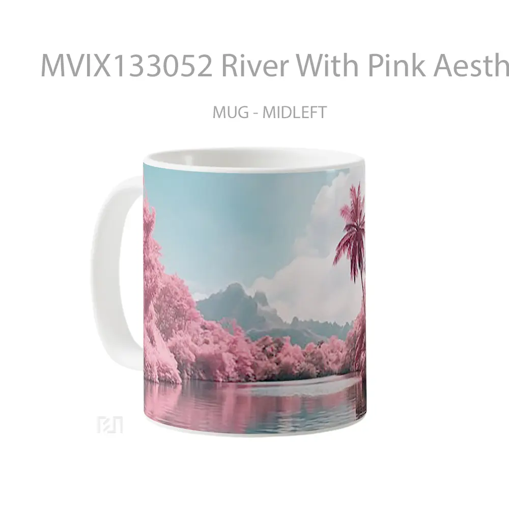 Mug River With Pink Aesthetic Vegetation Gelas Pemandangan Alam - All-side / Desain