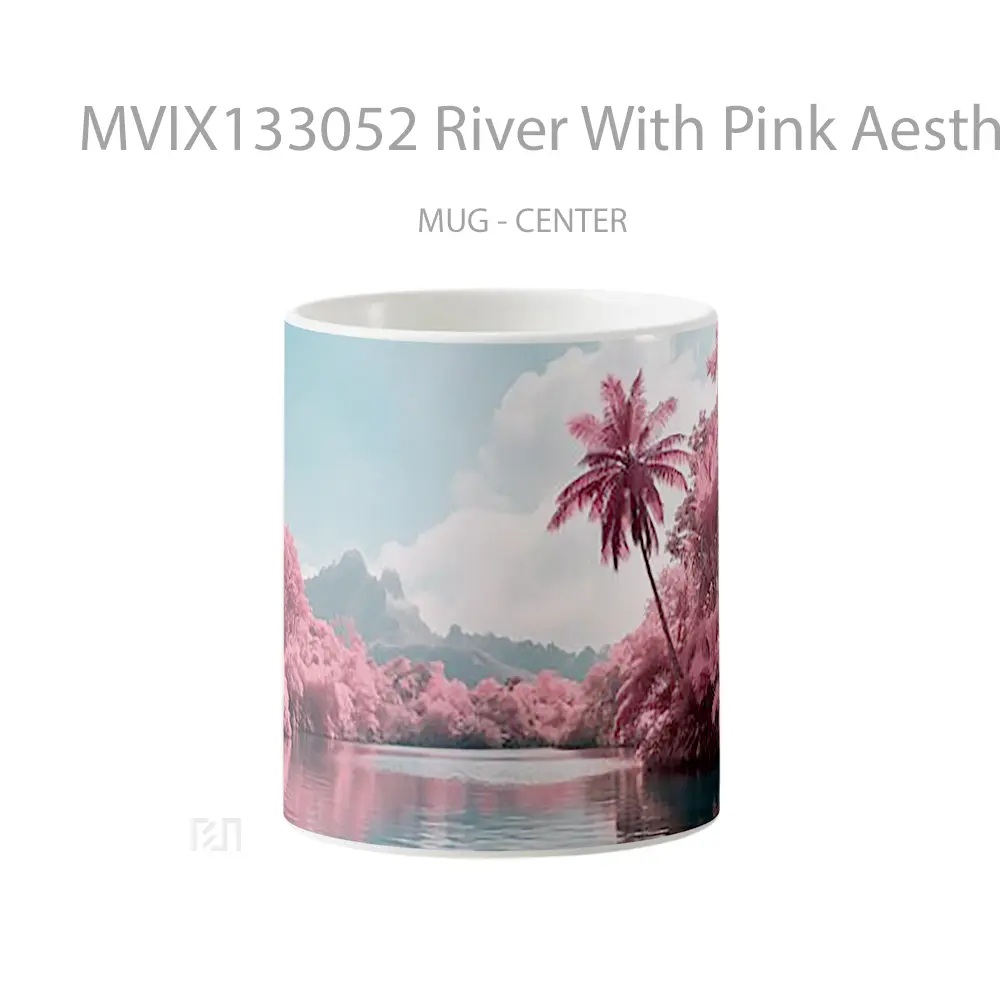 Mug River With Pink Aesthetic Vegetation Gelas Pemandangan Alam