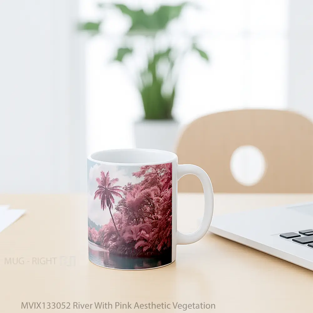 Mug River With Pink Aesthetic Vegetation Gelas Pemandangan Alam - All-side / Desain