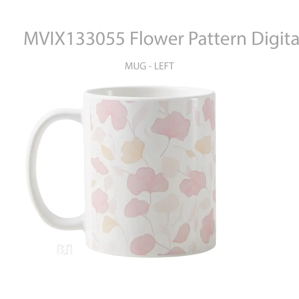 Mug Flower Pattern Digital Art Gelas Pemandangan Alam - All-side / Desain