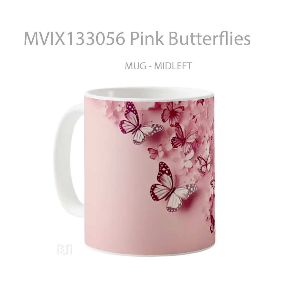 Mug Pink Butterflies Gelas Hewan Lucu - All-side / Desain