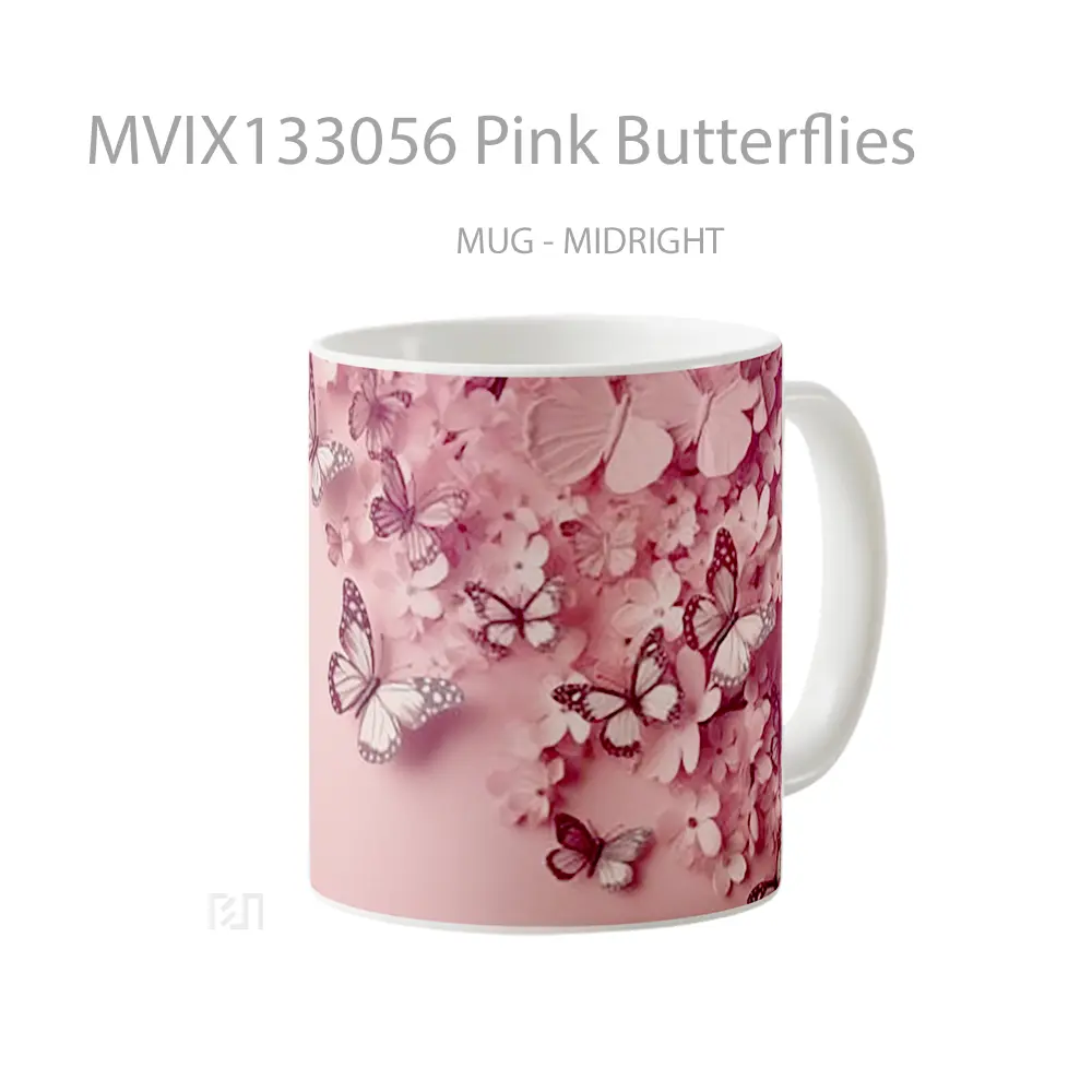 Mug Pink Butterflies Gelas Hewan Lucu - All-side / Desain