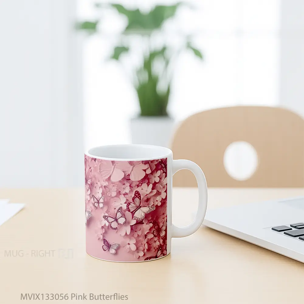 Mug Pink Butterflies Gelas Hewan Lucu - All-side / Desain