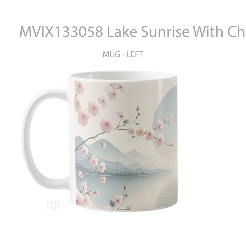 Mug Lake Sunrise With Cherry Blossoms Gelas Pemandangan Alam - All-side / Desain
