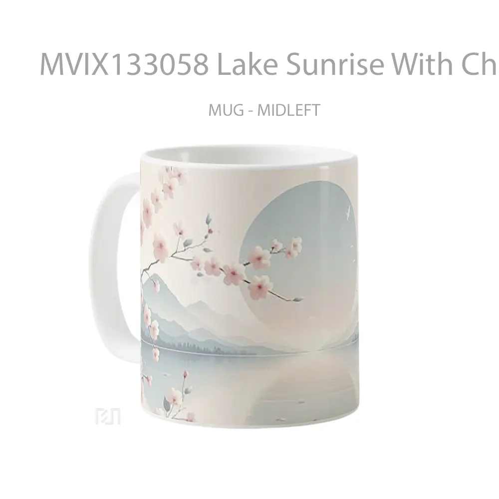 Mug Lake Sunrise With Cherry Blossoms Gelas Pemandangan Alam - All-side / Desain