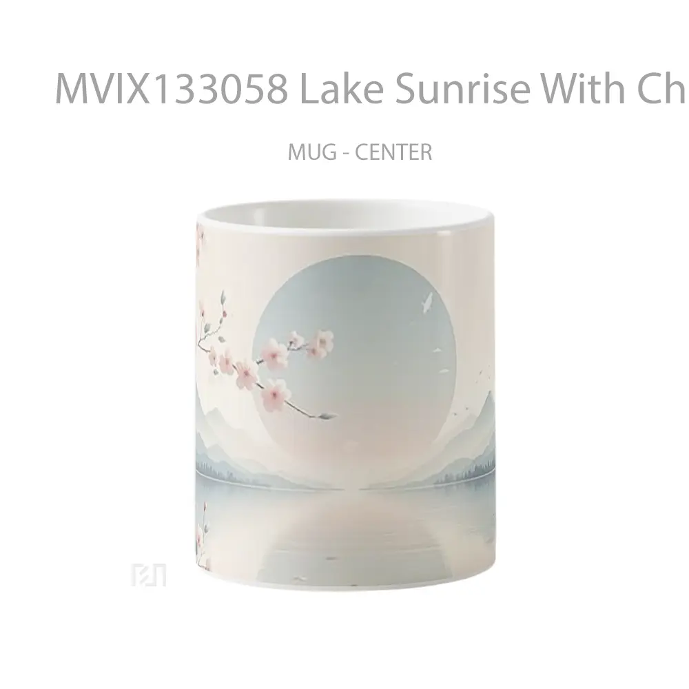 Mug Lake Sunrise With Cherry Blossoms Gelas Pemandangan Alam