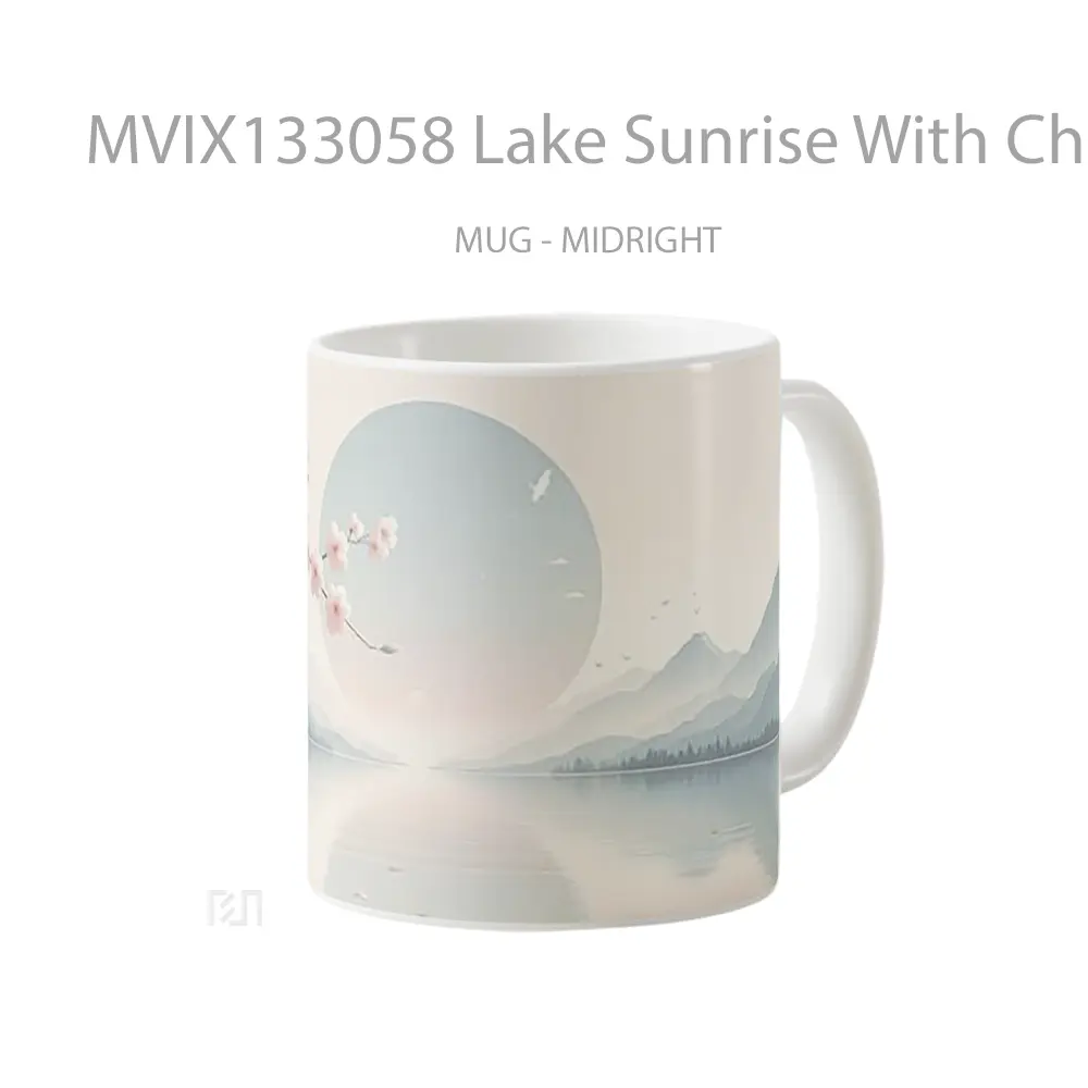 Mug Lake Sunrise With Cherry Blossoms Gelas Pemandangan Alam - All-side / Desain