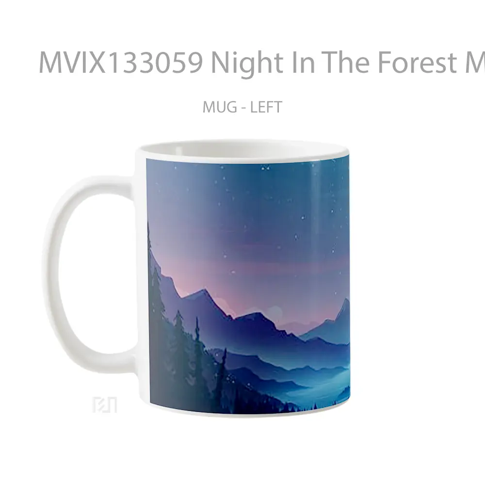 Mug Night In The Forest Mountains Pines Moon Gelas Pemandangan Alam - All-side / Desain